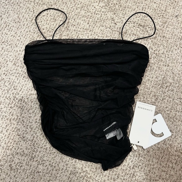 Commense Ruched Mesh Crop Top - Picture 2 of 4